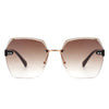 Ezernova - Oversize Square Geometric Rimless Tinted Fashion Sunglasses