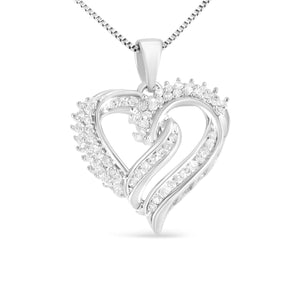 Coeur ajouré à double rangée de diamants en argent sterling .925 1/2 carat