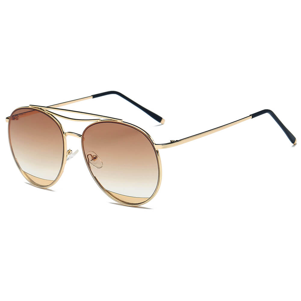 LOWELL | Unisex Round Double Brow Bar Aviator Style Sunglasses