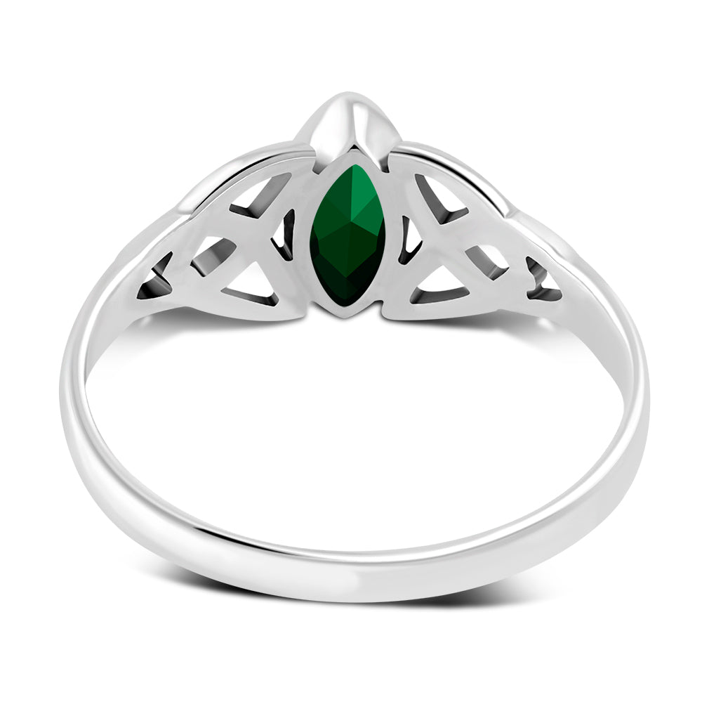 Silver Celtic Ring Set W/ Green CZ