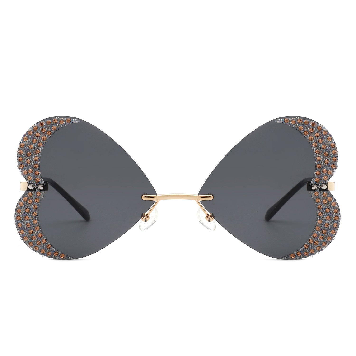 Quixotia - Rimless Butterfly Heart Shape Tinted Fashion Women Sunglasses