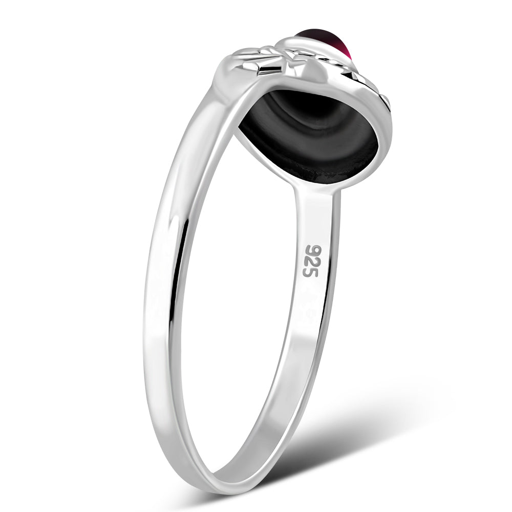 Ethnic Design Garnet Stone Silver Ring