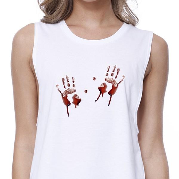 Bloody Handprints Haut court blanc pour femme