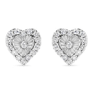 Boucles d'oreilles à tige en forme de cœur en argent sterling .925 1/3 carat avec diamants taille ronde