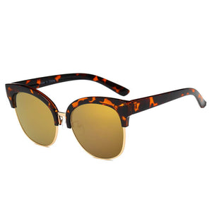 Jenison - Flat Mirrored Lens Clubmaster Horned Rim Sunglasses