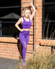 Mesh Seamless Legging With Ribbing Detail - Purple