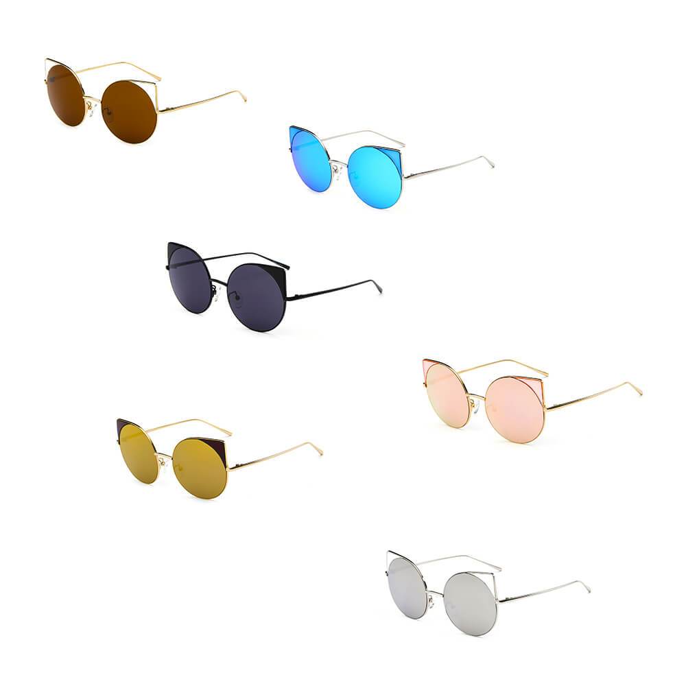 Dublin- Women Mirrored Lens Round Cat Eye Sunglasses