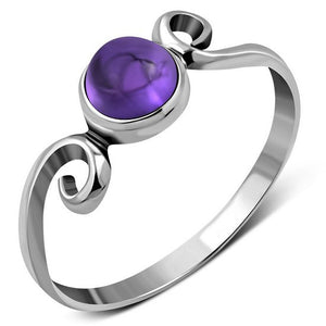 Delicate Silver Spiral Ring Set W/ Amethyst Stone