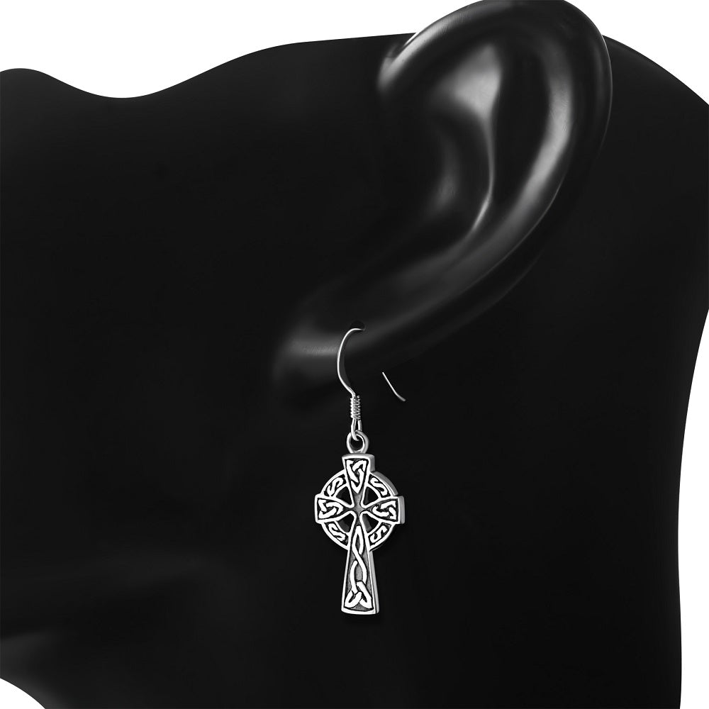 Celtic Cross Plain Sterling Silver Earrings