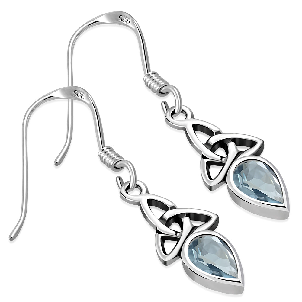 Boucles d'oreilles Trinity en argent avec topaze bleue et CZ