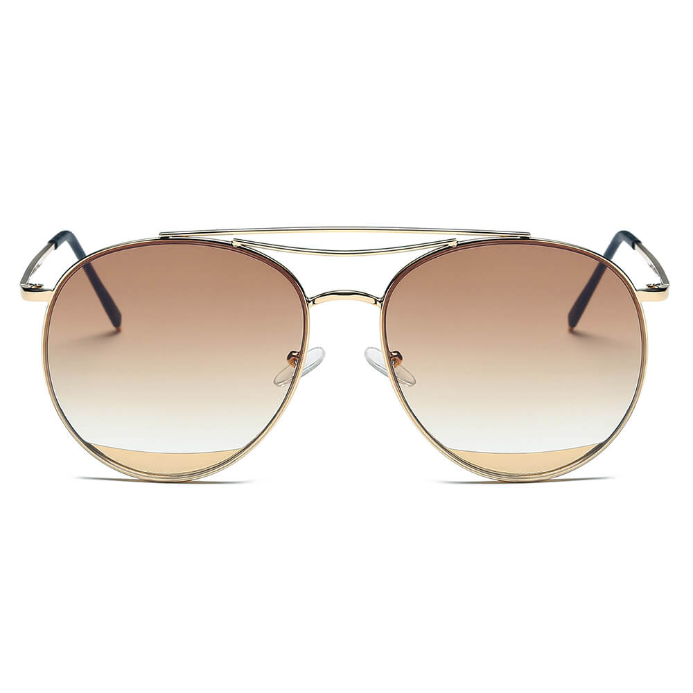 LOWELL | Unisex Round Double Brow Bar Aviator Style Sunglasses