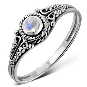 Bague en argent avec pierre de lune arc-en-ciel de style ethnique