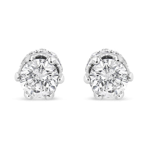 14K White Gold 1.0 Cttw Round Cut Prong-Set Diamond Crown Stud Earring