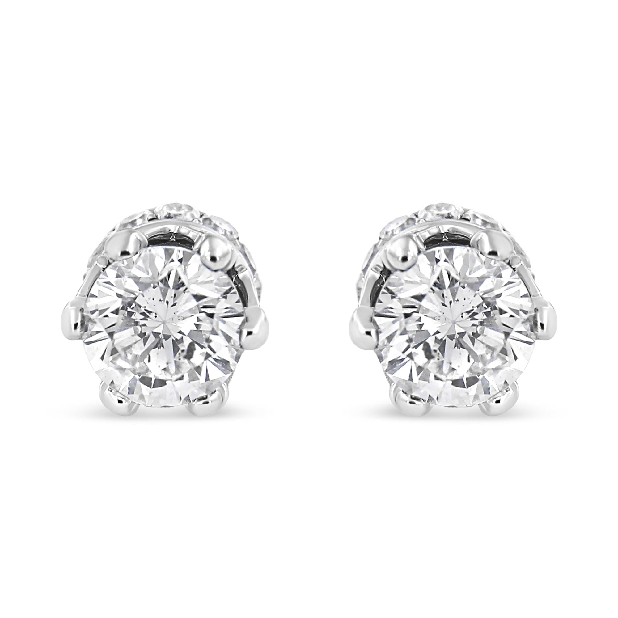 Boucle d'oreille à tige avec couronne en diamant serti sur griffes en or blanc 14 carats 1,0 carat au total