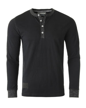 ZIMEGO Chemise Henley décontractée à manches longues et bouton contrasté pour homme