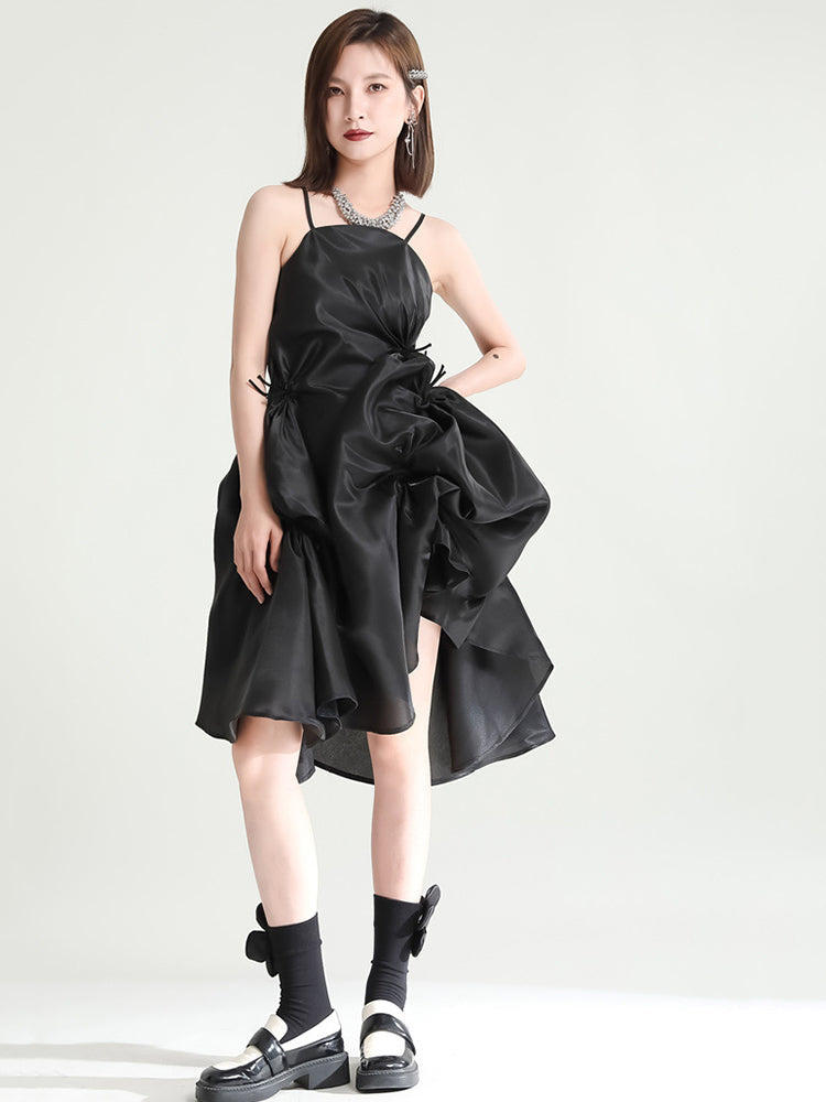 Amida Pillowy Spaghetti Strap Dress - Black