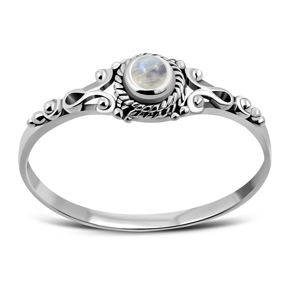 Thin Rainbow Moon Stone Sterling Silver Ring