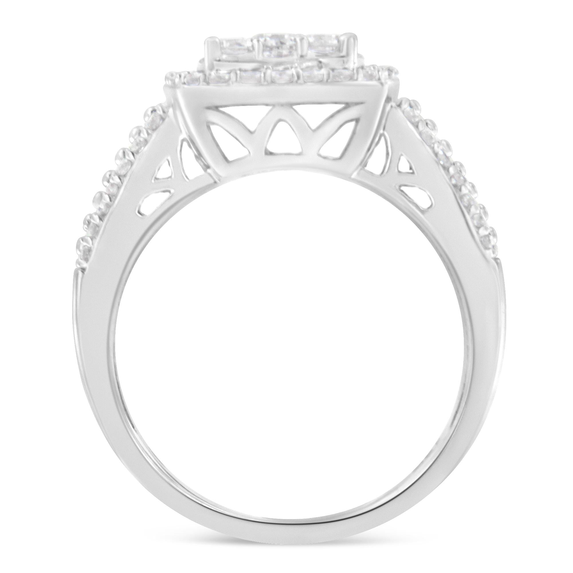 Bague en grappe de diamants en or blanc 10 carats (1 carat au total, couleur HI, clarté I1-I2)