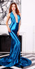 Glossy Blue Satin Evening Gown