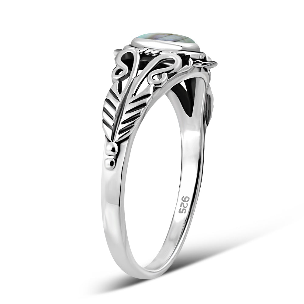 Bague en argent sterling avec coquille d'ormeau et pétales