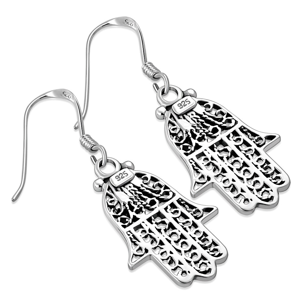 Filigree Work Hamsa Earrings Silver