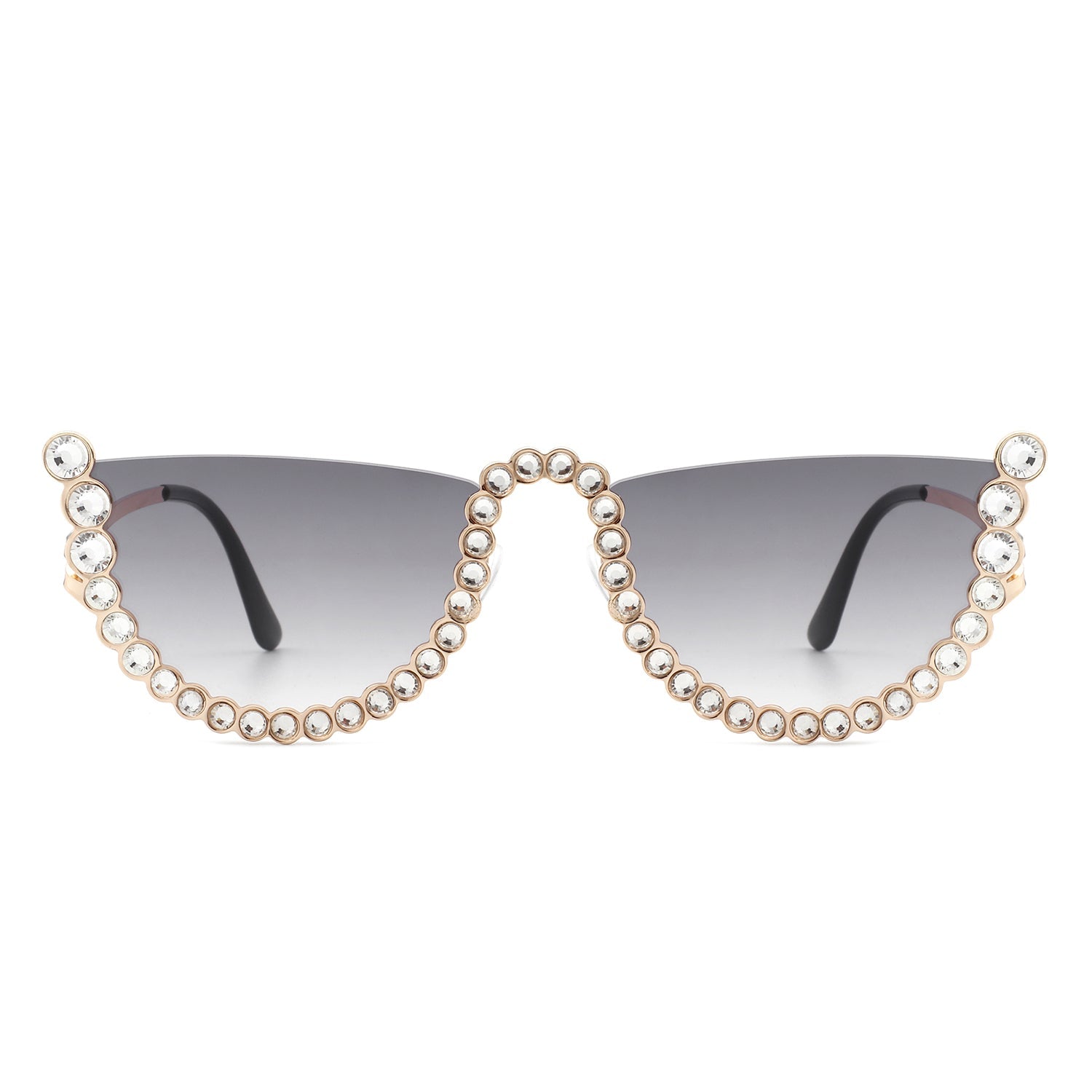 Florinda - Women Half Frame Rhinestone Round Fashion Sunglasses