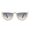 Florinda - Women Half Frame Rhinestone Round Fashion Sunglasses