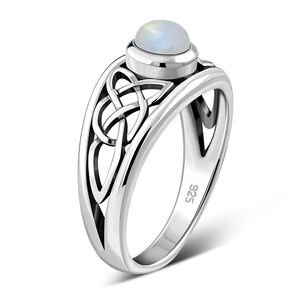 Bague en argent celtique avec pierre de lune arc-en-ciel