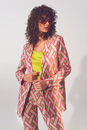 Blazer in Pink Geometric Print