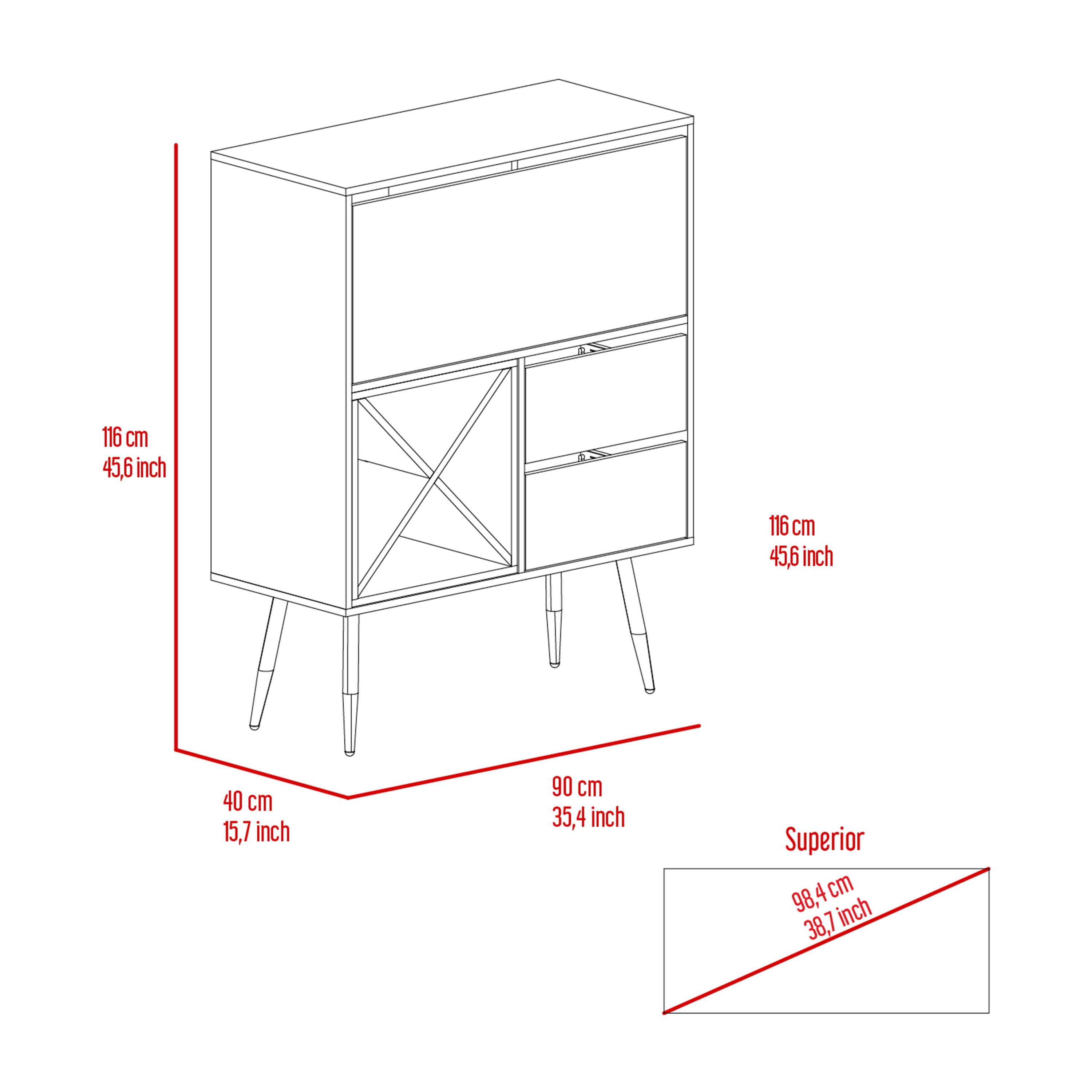 Bar Octupos, One Cabinet, Two Drawers - Mahogany / Black