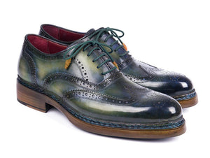 Paul Parkman Chaussures Brogues à Triple Semelle en Cuir Vert et Bleu (ID#0225TRP-GRN)