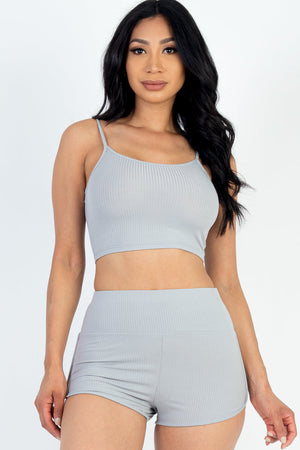 Ribbed Cami Crop Top & Ruched Shorts Set(CAPELLA)