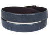 PAUL PARKMAN Men's Crocodile Embossed Calfskin Leather Belt Hand-Painted Navy