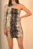 Reeves One-Sleeve Snake Print Mini Dress