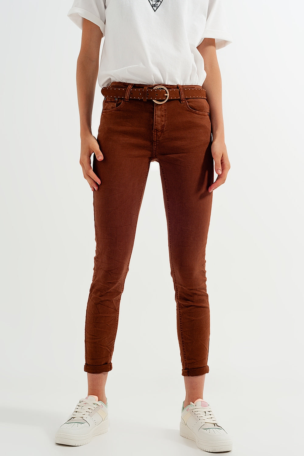 Pantalon super skinny taille haute en camel