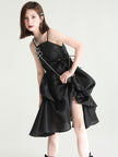 Amida Pillowy Spaghetti Strap Dress - Black