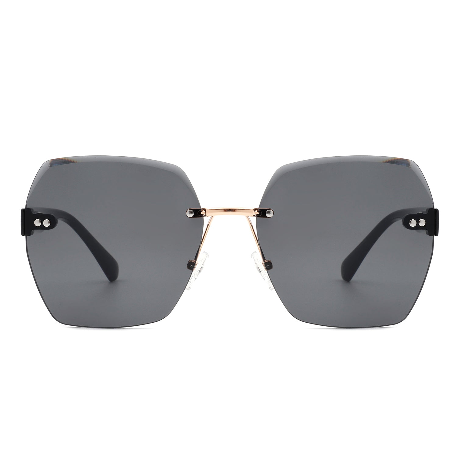 Ezernova - Oversize Square Geometric Rimless Tinted Fashion Sunglasses