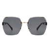 Ezernova - Oversize Square Geometric Rimless Tinted Fashion Sunglasses