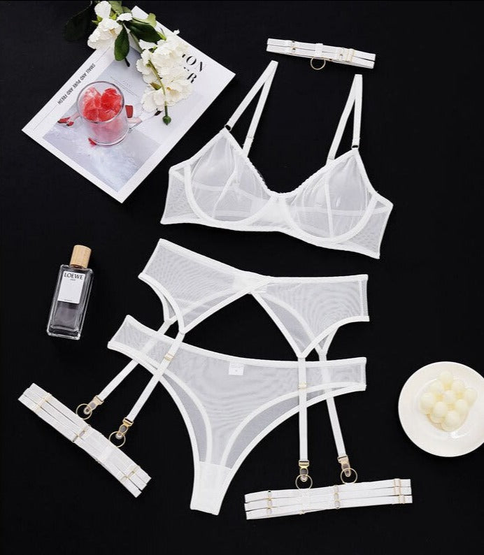 4 pièces lingerie transparente sous-vêtements Ellolace