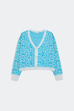 Lightweight Knitted Cardigan in Turquoise Animal Print