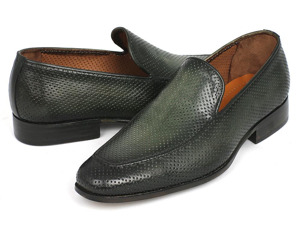 Paul Parkman Perforated Leather Loafers Green (ID#874-GRN)