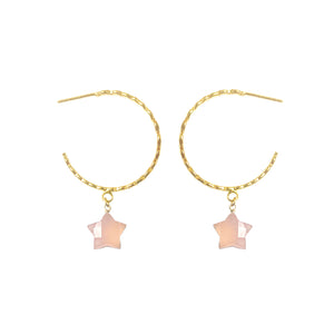 Rose Quartz Hammered Hoop Earrings