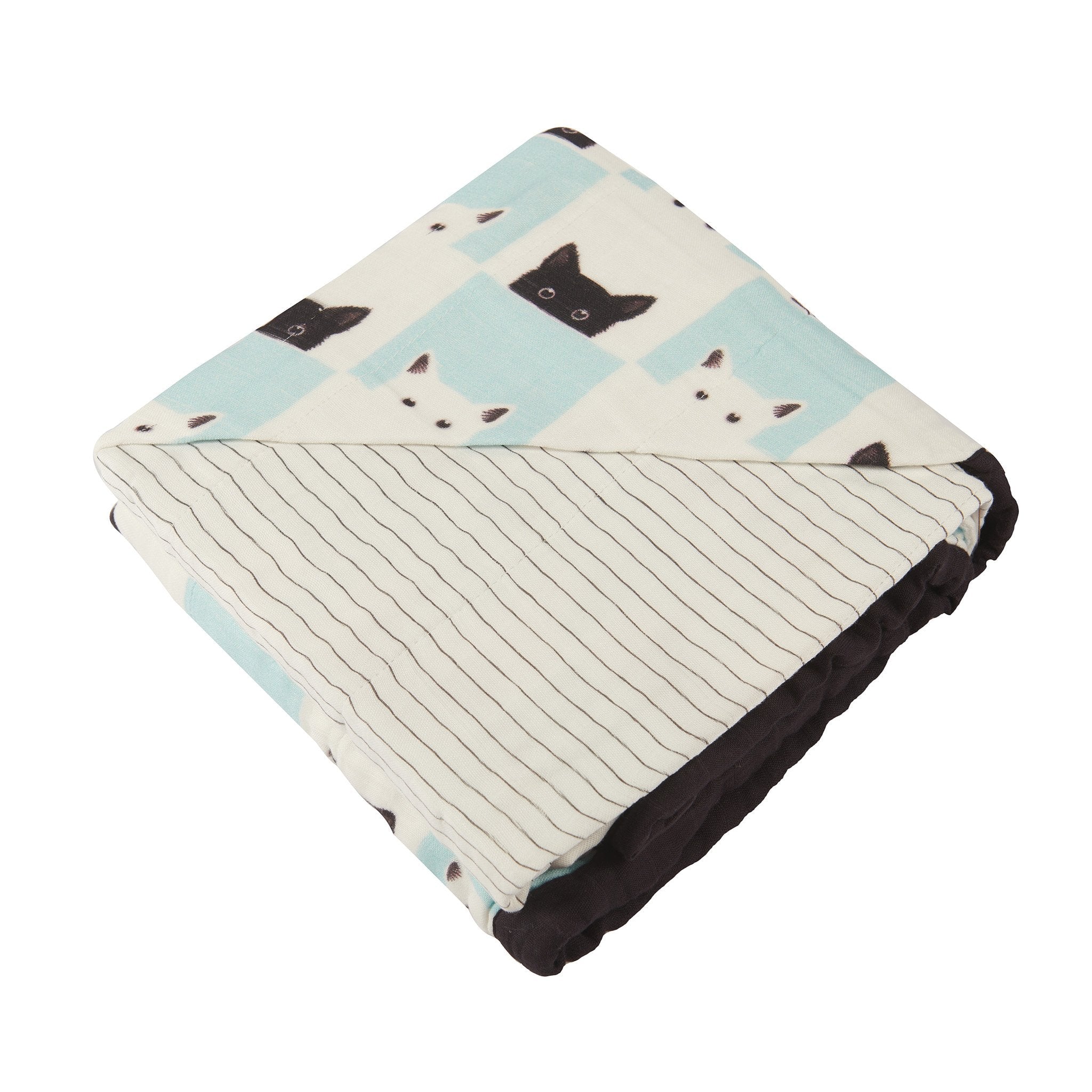 Peek-A-Boo Cats and Pencil Stripe Bamboo Muslin Newcastle Blanket