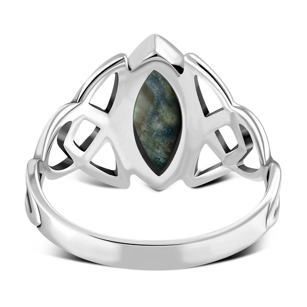 Bague en argent avec nœud celtique et coquille d'ormeau