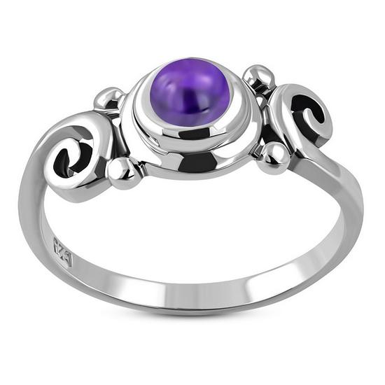 Bague en argent spirale pierre améthyste