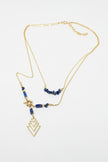 Collier long 2 en 1 en or avec perles bleues