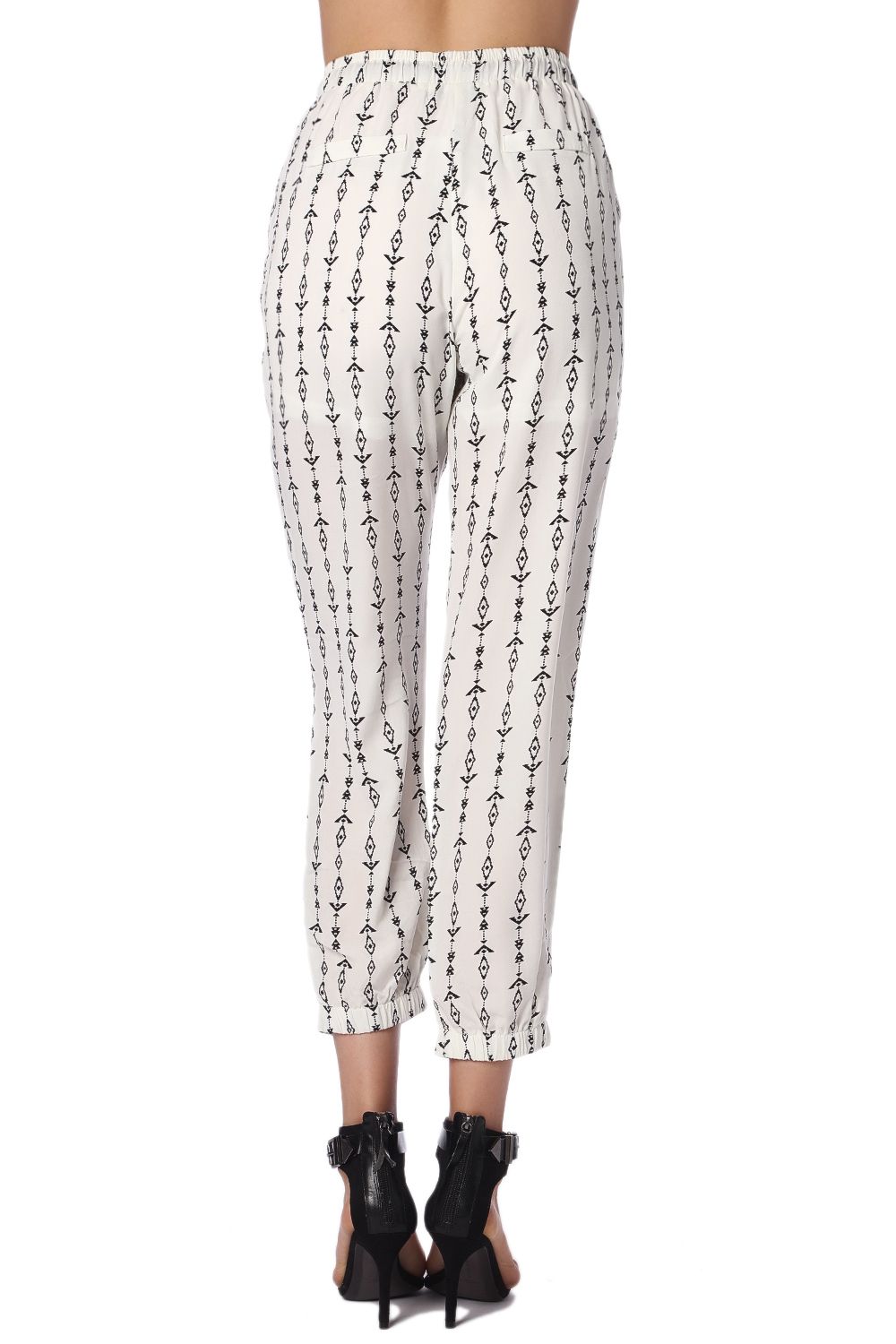 Cream Pants With Contrast Geo-Tribal Print