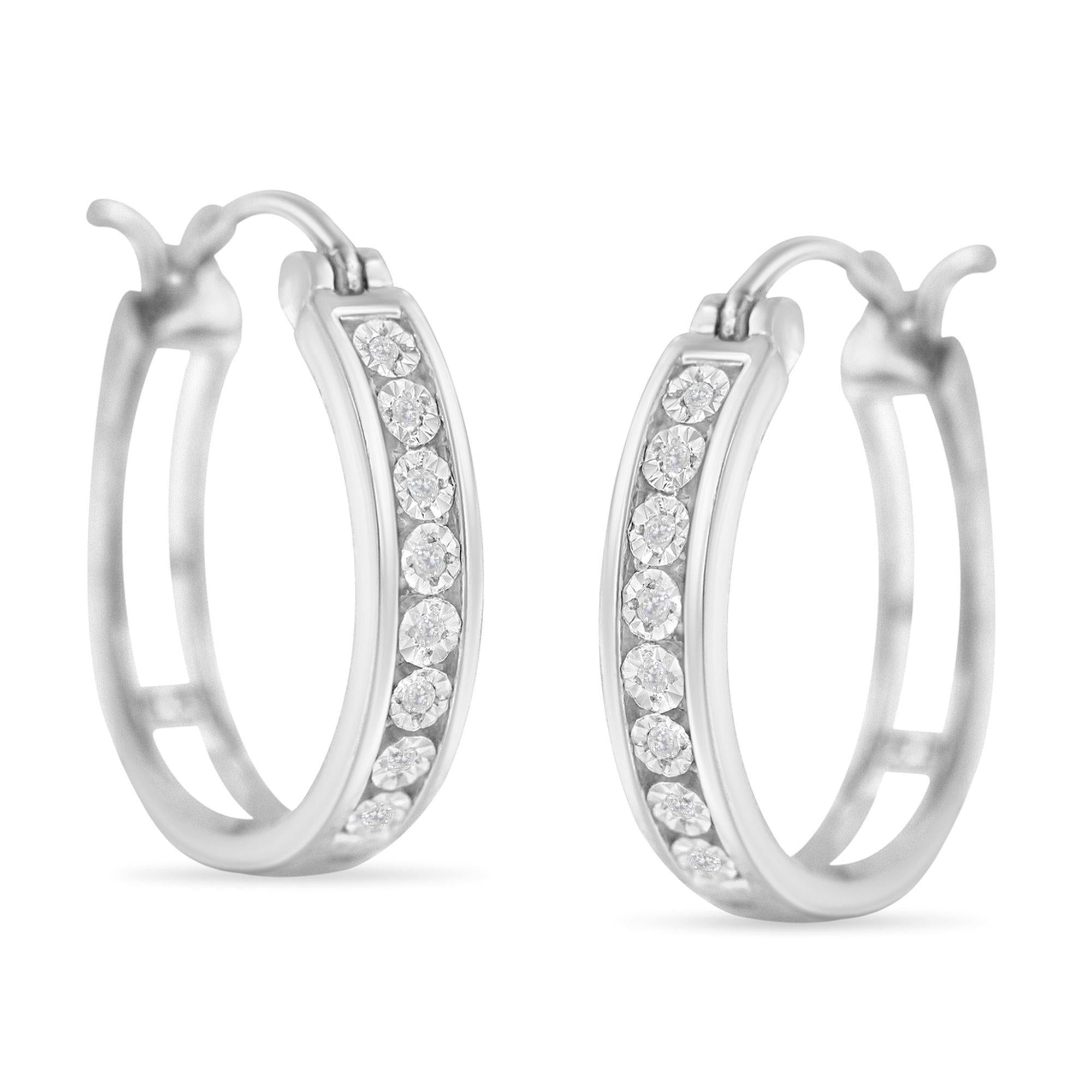 .925 Sterling-Silver Diamond Accent Channel Set Style Hoop Earring