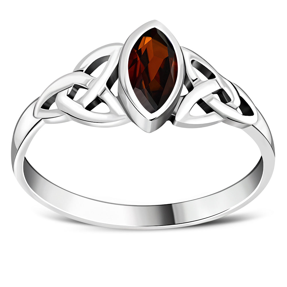 Silver Celtic Ring Set W/ Garnet Stone