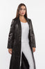 Ladies 3 Button Matrix Black Full Length Leather Coat